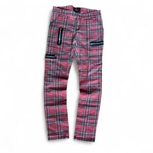 Y2K Tripp Style Royal Bones Red and Black Plaid Skinny Jeans